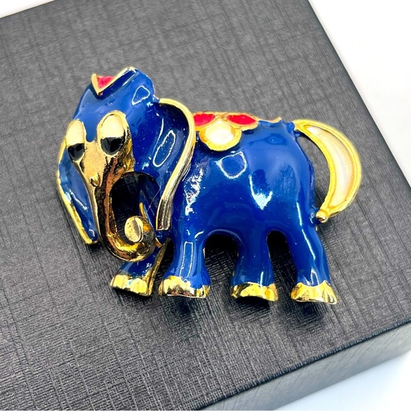 VTG 80's Enamel Elephant Brooch Pin 1.5" - Picture 1 of 6